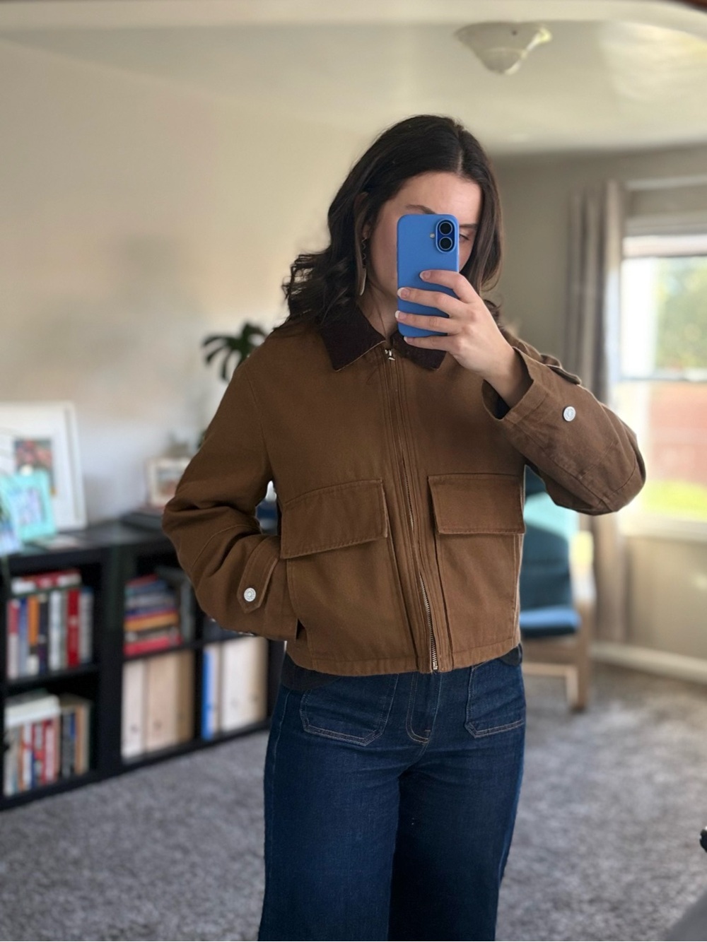 NWT House of Harlow Brown Workwear Zip Jacket with Corduroy Collar - Picture 8 of 8
